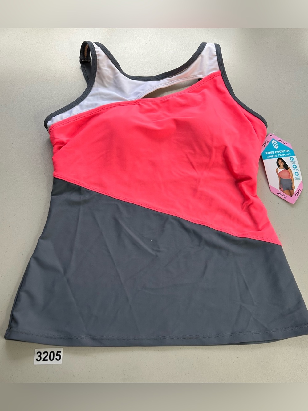 Free Country Womens Bikini Tankini Top Swim Suit Gray Coral Small New